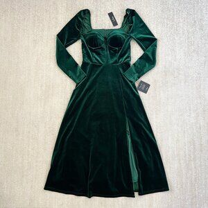 NWT Lulus Precious Impression Green Velvet Long Sleeve Bustier Midi Dress S